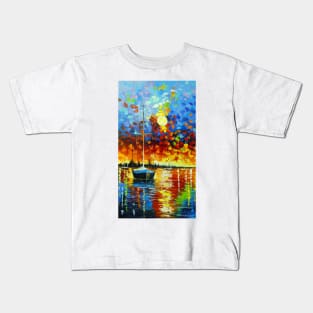 Bay Harmony: Sunset and Sailboats Kids T-Shirt
